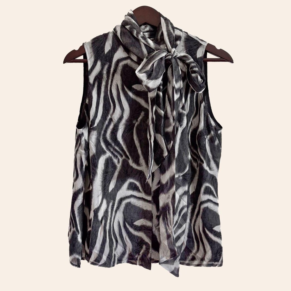 Jones New York Collection Petite Silk Abstract Print Tie-Neck Blouse